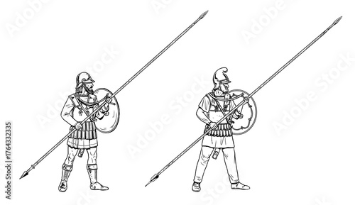 Pontic phalangite in battle. Ancient warriors. Historical drawing.