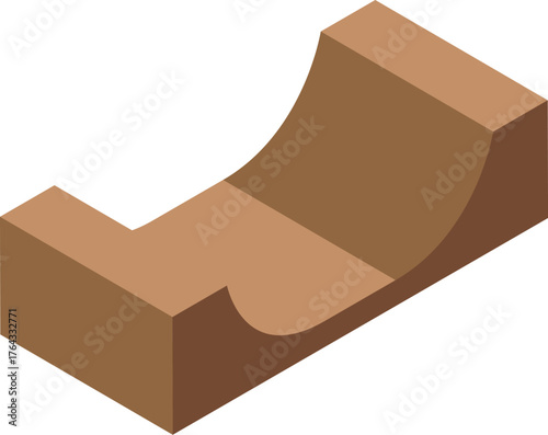 Isometric view of a small wooden ramp for skateboarding, perfect for practicing tricks and grinds in a controlled environment