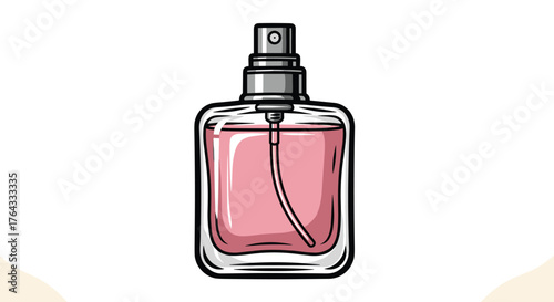 Elegant Perfume Bottle Illustration on White Background for Cosmetics Marketing Presentation: A Stylish, Modern Design for Beauty Industry Advertising & Fashion Lifestyle Projects, Presentation, Websi