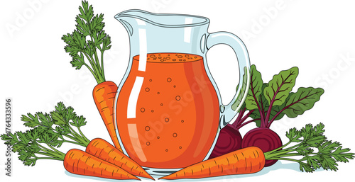 Refreshing Carrot Beet Juice in Glass Pitcher, Freshly Squeezed for Healthy Lifestyle, Vegan Diet and Detoxification, Rich in Vitamins, Served in Modern Kitchen Setting for Healthcare and Nutrition Pr