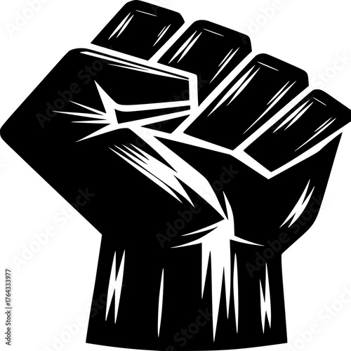 Power and Protest: The bold silhouette of a clenched fist, a potent symbol of resistance, unity, and strength, rising defiantly against adversity.
