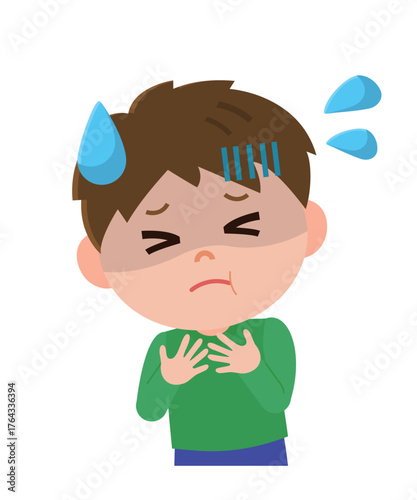 喉を詰まらせる男の子　イラスト