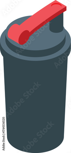 Isometric protein shaker bottle for mixing sports nutrition supplements, featuring a gray body and red cap