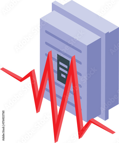 Decreasing energy consumption graph projected on an electrical panel, isometric view