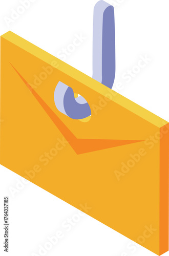 Golden envelope hanging from a hook, representing phishing or receiving important information