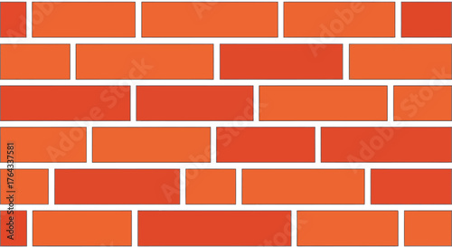 Close-up view of a vibrant orange and red brick wall pattern with white mortar lines, showcasing a classic masonry texture.
