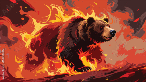 Wild Bear With Hot Flames Illustrator Artwork Banner Background Design Template 
