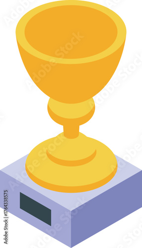 Shiny golden trophy symbolizing victory and accomplishment, placed on a podium, representing recognition and first place