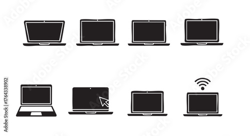 Laptop icon collection representing modern technology and digital devices design