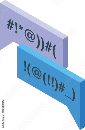 Two chat bubbles showing censored text represent internet censorship and freedom of speech restrictions