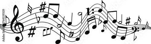 Music notes wave isolated, group musical vector  