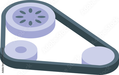 Timing belt rotating pulleys and tensioner, ensuring synchronized movement in an engine or mechanical system