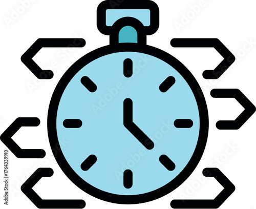 Stopwatch with many arrows around it representing passing time, suitable for time management and deadline concepts