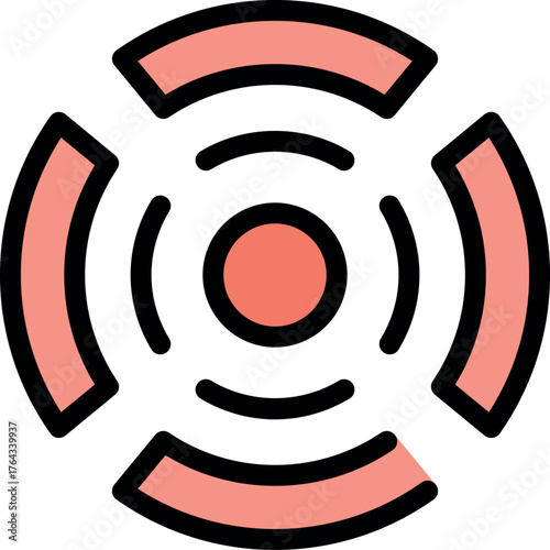 Visual representation of sound waves emitting from a central point, ideal for projects related to audio, music, or technology