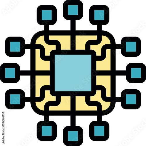 Cpu processing data, connecting multiple nodes, illustrating the concept of microchip and electronic engineering