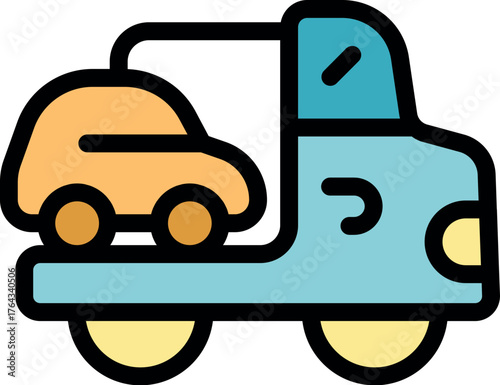 Tow truck carrying a damaged car, providing roadside assistance and vehicle recovery services