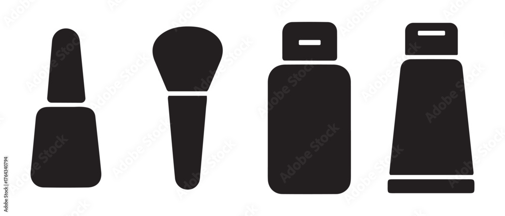 Fototapeta premium Cosmetic Product Icon Set. Nail Polish, Brush, Bottle, and Tube Silhouettes.