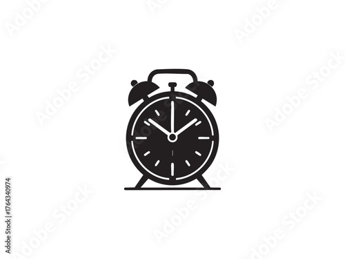 Classic twin bell alarm clock simple black silhouette icon symbol of time management and early morning wake up silhouette
