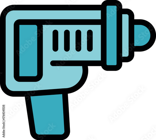 Cartoon ray gun firing energy beams, depicted in a colorful, digital art style