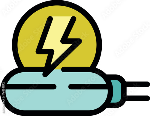 Portable charger power bank battery providing energy, with a lightning bolt symbol indicating fast charging capabilities