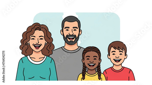Happy Diverse Family Portrait Illustration