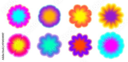 Gradient y2k flower shape with glossy blur effect. Y2K inspired figure blends abstract glow and dreamy gradient blur flower form.