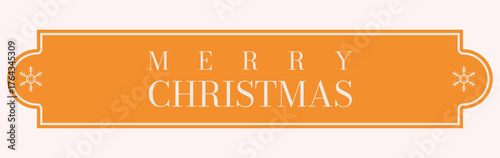 Orange Merry Christmas Oval Label with Decorative Frame Vector.