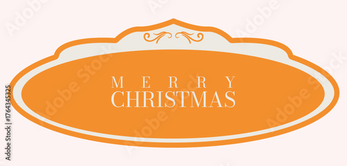 Orange Merry Christmas Label with Snowflake Decoration Vector.