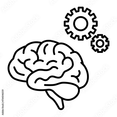 brain with gears line icon with editable stroke