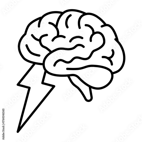 brain with thunder line icon with editable stroke