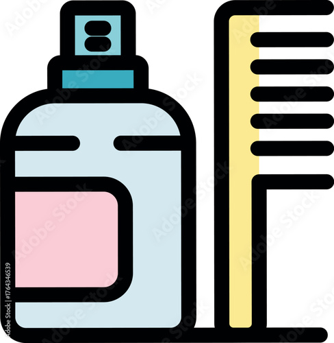 Hair spray bottle and comb together symbolize hair styling and hair care