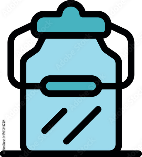 Light blue milk bottle closed with a cap and a handle, preserving the freshness of the milk