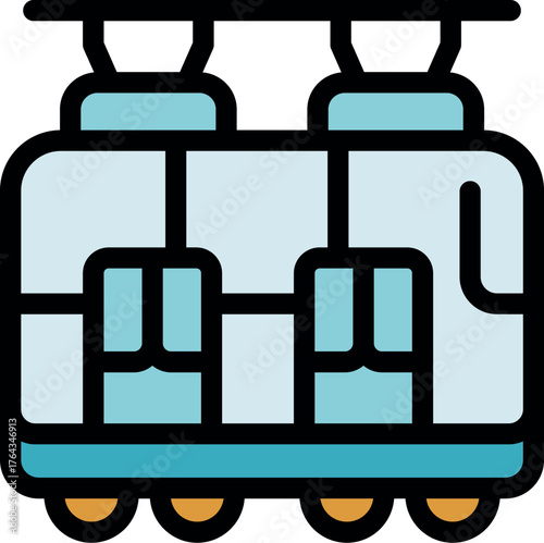 Electric tram driving along city street, providing sustainable transportation