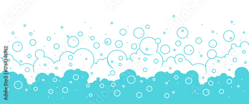 Foam bubble background line art, water bath pattern, cartoon soap bg outline and flat design. Wash or soda, sea or shampoo border. Laundry splash frame. Air fizzy suds. Abstract vector illustration
