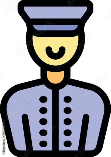 Smiling doorman wearing uniform and hat welcoming guests