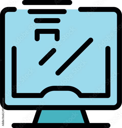 Computer monitor showing abstract information, symbolizing data analysis, processing, or transmission, with signal waves