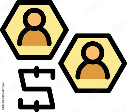 People icons inside hexagonal cells symbolize an interconnected online community on a digital platform, visualizing networking and collaboration
