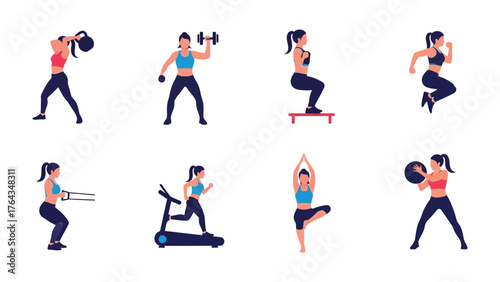 Body in Motion: A collage showcases diverse workout routines including dumbbell lifts, squats, running, and yoga, inspiring a dynamic vision of health and wellness.