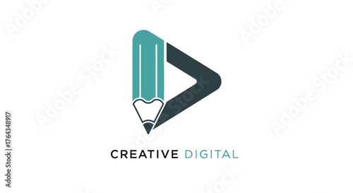 Creative digital logo design with a pencil and play button symbol.