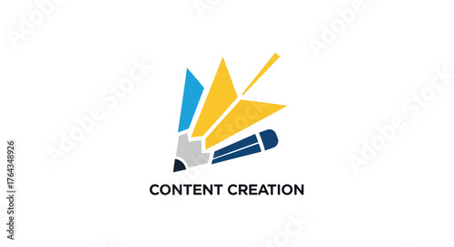 Content Creation Logo Featuring a Stylized Pencil and Abstract Shapes.