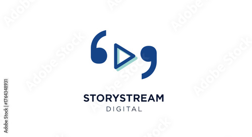 Storystream Digital Logo with Play Button and Quotation Marks.