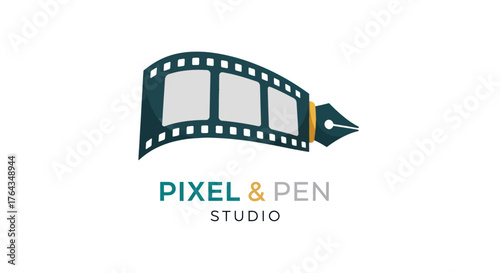 Film reel and pen nib logo design for Pixel  Pen Studio.