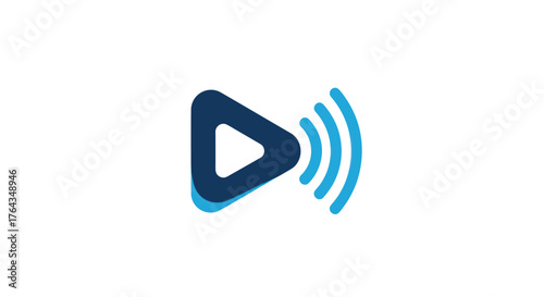 Modern audio streaming icon with play button and sound waves design.