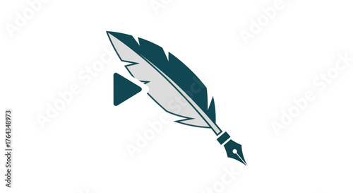 Elegant Feather Pen Symbolizing Writing and Creativity with a Play Button.