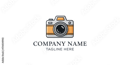 Vintage camera logo design for photography business with company name and tagline.