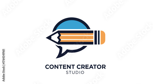 Content Creator Studio Logo with Pencil and Speech Bubble.