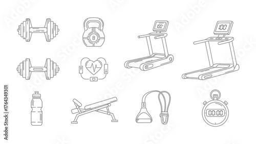 Fitness Equipment Collection: A comprehensive compilation of essential fitness equipment, showcasing a range of tools designed to elevate workout experiences.