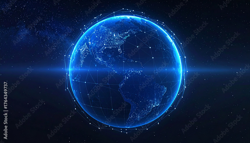 Fototapeta premium Global connection network background. World map. High-speed internet technology concept or fast wireless data transmission. modern internet network connection technology background 