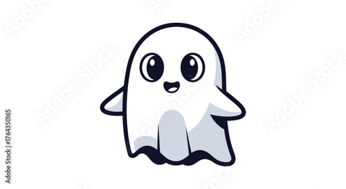 Adorable cartoon ghost with a charming smile perfect for Halloween designs and kid-friendly spooky season projects