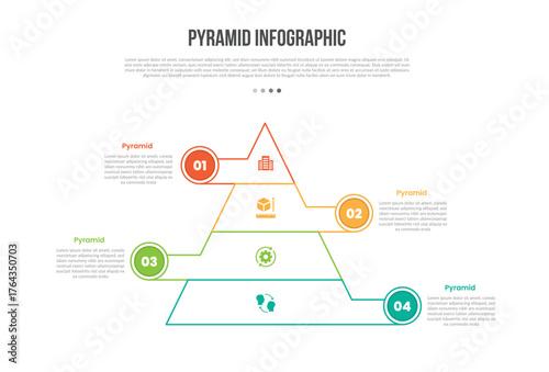 pyramid base shape infographics template diagram with extrude long line with circle badge on edge with 4 point step creative simple flat outline